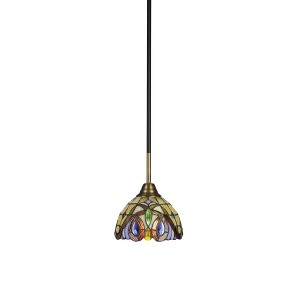 Toltec Lighting Paramount 1 - Light Pendant in  Matte Black/Brass with 7" Lynx Art Glass Shade - 1 of 1