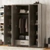SEVOBAL 4-Door Armoire Wardrobe Drawer Shelves Hanging Rail Wardrobe Clothes Organization Freestanding MDF Storage Cabinet, Gray, 166.4"*60.2"*14.5" - 4 of 4