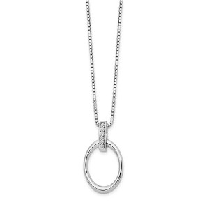 Black Bow Jewelry Diamond Bail Oval Necklace in Rhodium Plated Silver, 18-20 Inch - 1 of 4