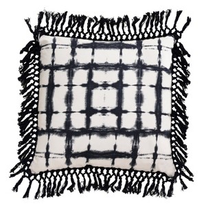 enver Shibori Fringe Oversize Square Throw Pillow Black - Decor Therapy