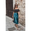Women's High Waist Satin Midi Skirt - Elegant A-Line Silky Skirt Dark Blue - 2 of 4