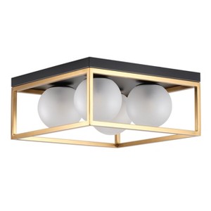 4-Light Black and Gold Flush Mount Ceiling Light, Frosted Glass for Bedroom, Entryway, Kitchen - 1 of 4