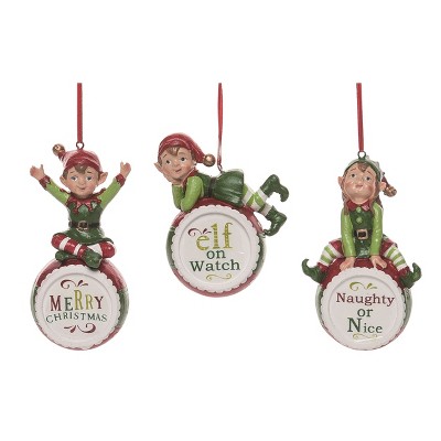 Transpac Resin Bright Elf Ornament Set of 3 Christmas Home Decorations