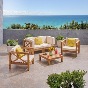Brava 5pc Acacia Wood Patio Conversation Set - Christopher Knight Home - 1 of 4