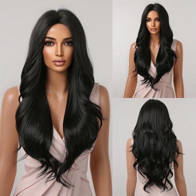 Jessie's Wig 26 Inch Long Wavy Middle Part Wig Synthetic Wig Black 1 Pc/Pack