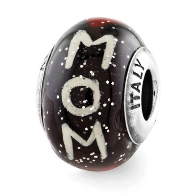 Black Bow Jewelry Sterling Silver & Black Italian Murano Glass Mom & Hearts Bead Charm
