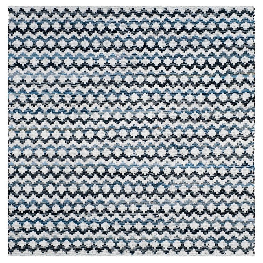 Ivory Blue/Black Stripes Woven Square Accent Rug