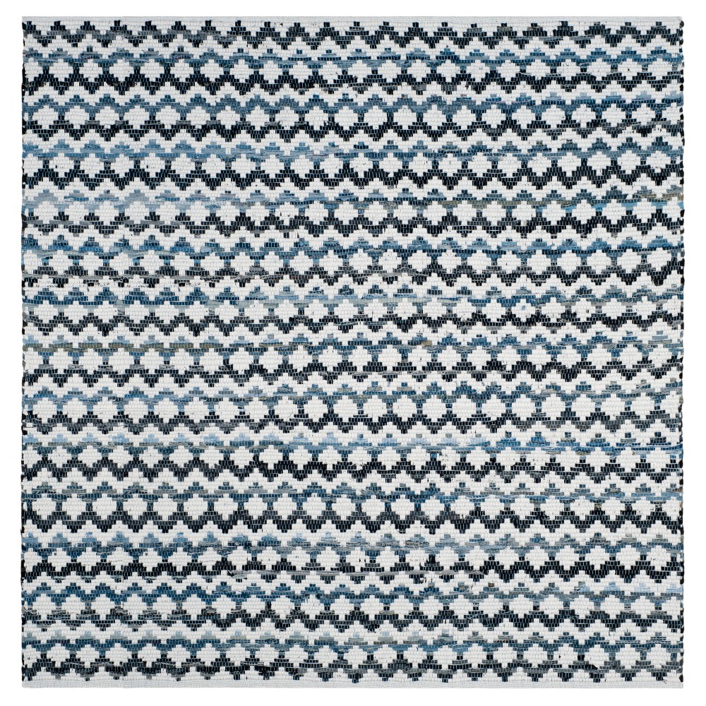 Ivory Blue/Black Stripes Woven Square Accent Rug - (4'x4') - Safavieh