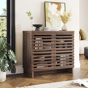 Jojoka 30inch Walnut Sideboard Cabinet - Farmhouse Storage Cabinet with Adjustable Shelves,Brown - 1 of 4
