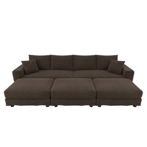 TiramisuBest 102.4" Plush Corduroy 4-Seat Sofa with 3 Ottomans, Deep Seat Cloud Couch, Convertible Lounge Sofa,Grey - 1 of 4
