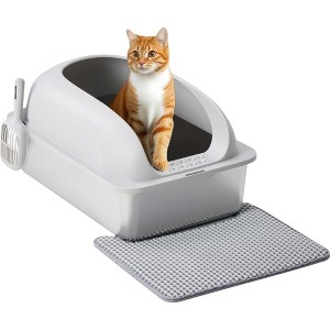 NAYSAYE Cat Litter Box with Lid, Large Cat Litter Box for Big Cats, High Wall Sides, Anti-Urine Leakage, Scoop and Mat, Silver, 23.6"*15.8"*11.8" - 1 of 4