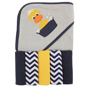 Luvable Friends Baby Unisex Hooded Towel with Five Washcloths, Duck, One Size - 1 of 1