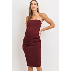 maternity strapless dress Milumia Women's Floral Mesh Split Tube Bodycon Maxi Dresses Baby Shower Wedding Guest Hot Pink X-Small at Amazon Women's Clothing store during pregnancy Momyknows Blue Bandeau Ruched Knot