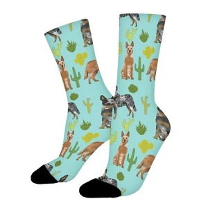 Australian Cattle Dog Cactus Women Printed Crew Socks Funny Funky Socks Soft Polyester Novelty Gifts for Artists Men - 1 of 1