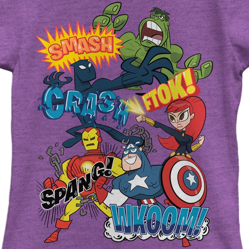 Girl's Marvel Animated Avengers Sound Effects T-Shirt, 2 of 5