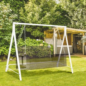 Syemin Patio Accent Chairs, Double Seat Swing Stand, Thick Heavy Duty Metal Stand, Seat Not Included for Lawn and Garden, White, 82.75"*45.25"*68" - 1 of 4