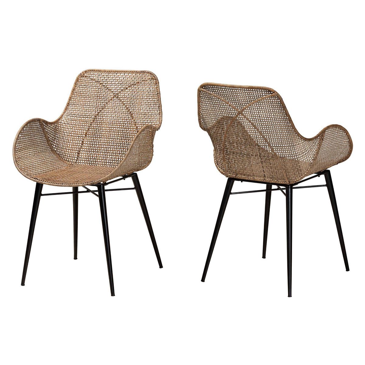bali & pari Ballerina Rattan and Metal Dining Chair: Handcrafted, Bohemian Design - thumbnail 2