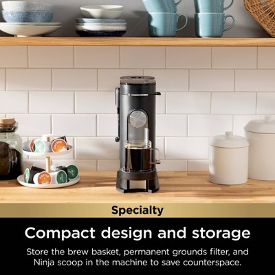 Black Single-Serve Coffee Maker with Integrated Milk Frother