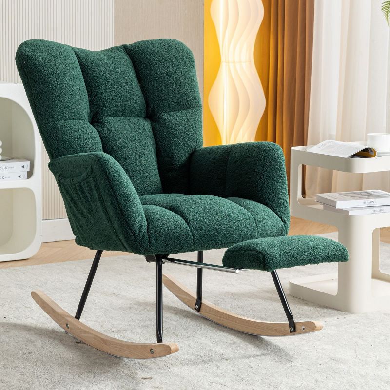 April Upholstered Glider Rocker with Footrest,Nursery Rocking Chair With Footrest,with High Backrest Mid Century Rocking Chair-Maison Boucle‎, 1 of 9