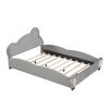 Twin Size Velvet Platform Bed with Bear-Shaped Headboard, with Bed-End Storage Pocket, Gray - 3 of 4
