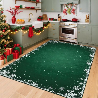 Snowflake Christmas Area Rug Machine Washable Area Carpet, Non-Slip Non-Shedding Rugs Festive Decor for Living Room & Bedroom Spaces