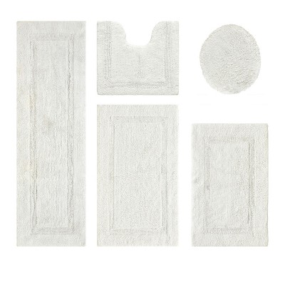 Lux Premium 100% Cotton Tufted Solid Reversible 5 PC Bath Rug Set – Ultra-Soft, Water-Absorbent, Durable, Machine Washable Bathroom Rug