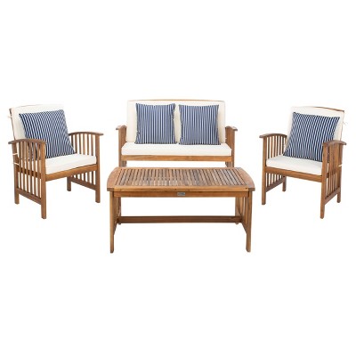 Rocklin 4pc Living Set - Natural/Beige/Navy - Safavieh