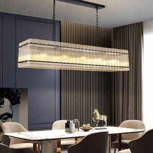 CityFurn 10-Light Modern Rectangle Chandelier Kitchen Island Lights with Ripple Glass - 1 of 4