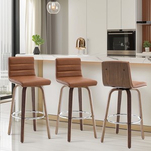 Bekrvio 26"/29" Swivel Bar Stools Set of 1/2/3/4, Faux Leather Upholstered Counter Chairs with Wood Legs, Mid-Century Seating for Kitchen Island - 1 of 4