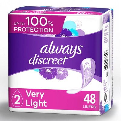 Always Discreet Incontinence and Postpartum Incontinence Liners - Very Light Absorbency - Regular Length - 48ct