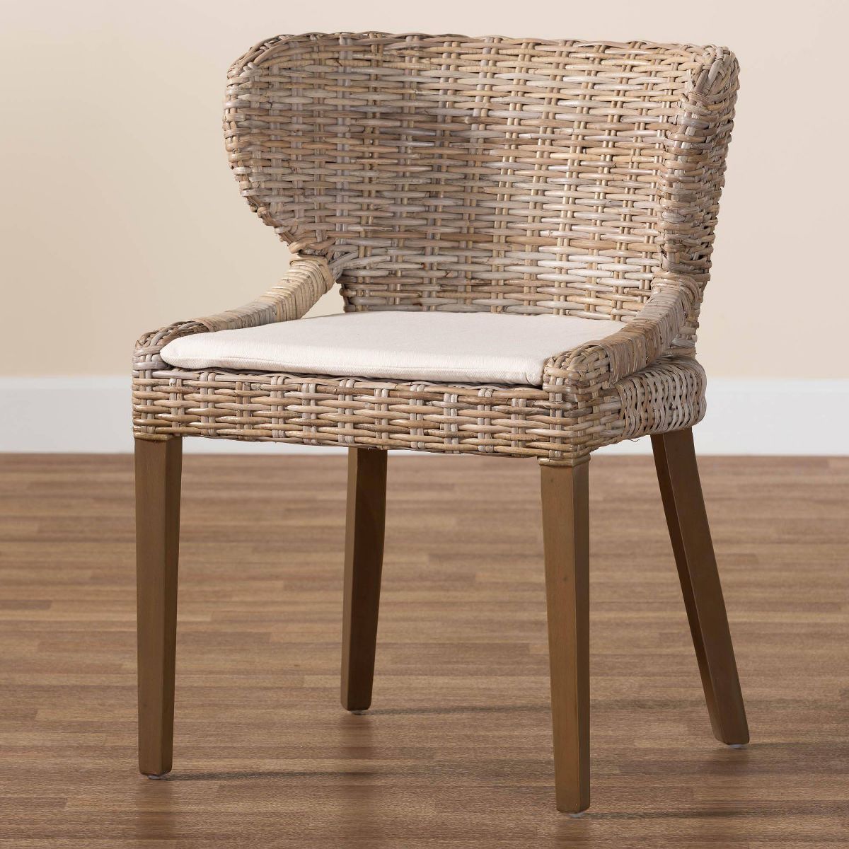 bali & pari Niesha Natural Rattan and Mahogany Wood Dining Chair Kubu Gray/Rustic Taupe - thumbnail 9