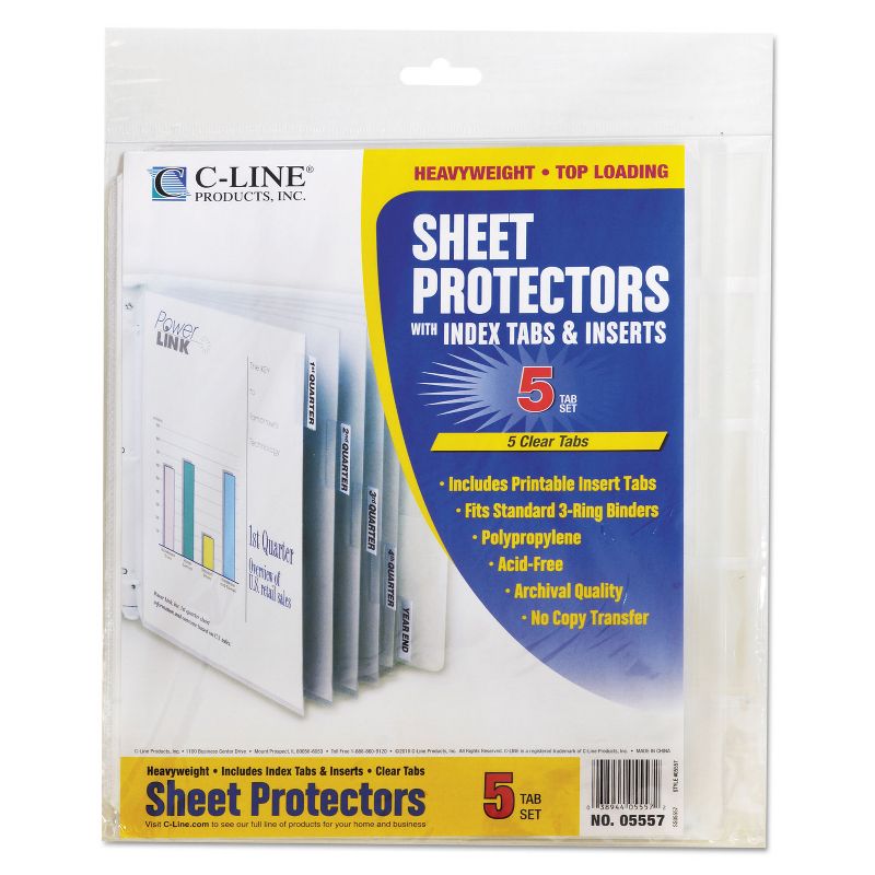 C-Line Sheet Protectors with Index Tabs Heavy Clear Tabs 2" 11 x 8 1/2 5/ST 05557, 3 of 5