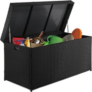 VINGLI 132 Gallon Outdoor Storage Box, Patio Rattan Deck Box, Wicker Storage Bench for Indoor, Outdoor, Pool, Balcony, Yard, Garden, Black - 1 of 4
