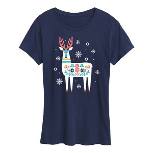 Women's - Instant Message - Scandinavian Pattern Reindeer Short Sleeve Graphic T-Shirt - 1 of 4