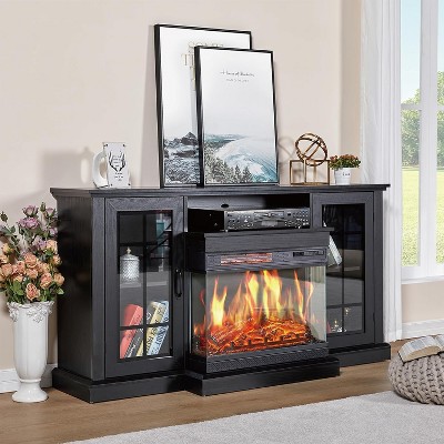AMERLIFE 3-Sided Glass Fireplace TV Stand with LED Lights