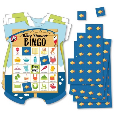 Big Dot of Happiness Let's Go Fishing - Picture Bingo Cards and Markers - Fish Themed Baby Shower Shaped Bingo Game - Set of 18