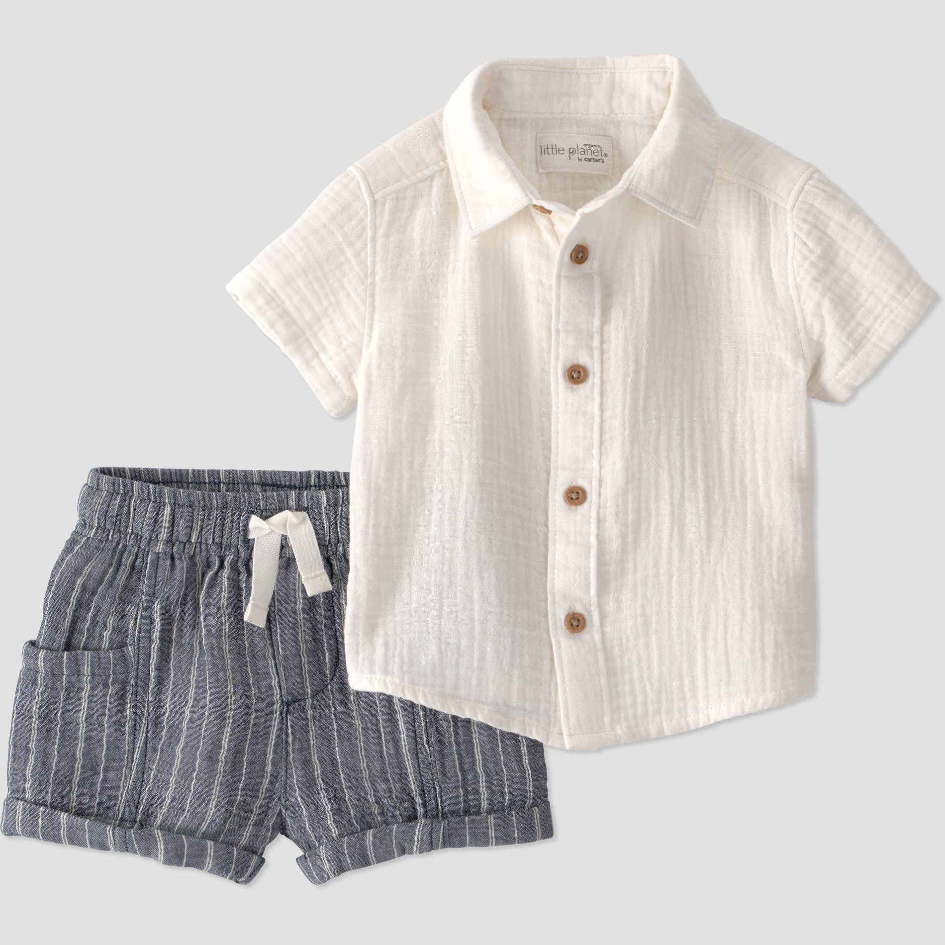 Little Planet by Carter's Baby Boys' Organic 2pc Stripe Woven Set - Cream
