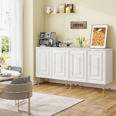 63" White High-Gloss Modern Sideboard Buffet with Acrylic Legs