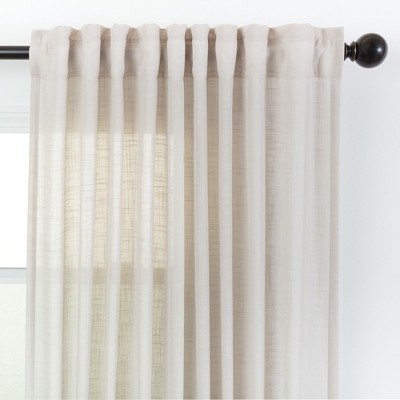 Beige Semi-Sheer Polyester Rod Pocket Window Curtains, 52 x 84 Inches