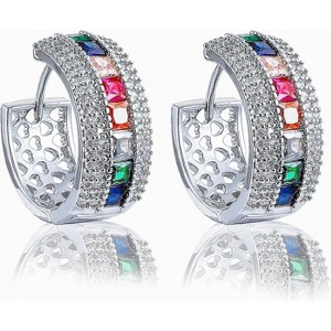 14K Gold Plated Chunky Dangle Hoop Earrings for Women | Medium Thick Huggie Statement Jewelry - 1 of 4