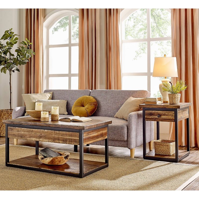 Claremont Rustic Wood Coffee Table and End Table Set with Drawer White - Alaterre Furniture, 2 of 12