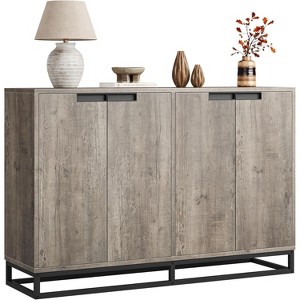 55 in Buffet Storage Cabinet, Sideboard Modern Credenza with Metal Base 4 Doors Shelves, Accent Coffee Bar Table for Kitchen Dining Room, Living Room - 1 of 4