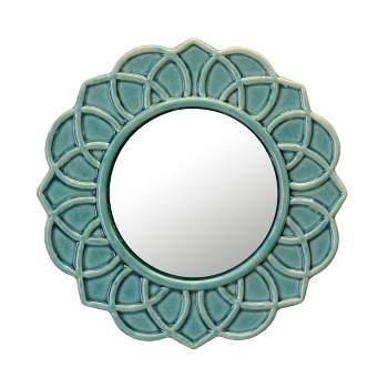 Round Ceramic Floral Wall Hanging Mirror Turquoise - Stonebriar Collection
