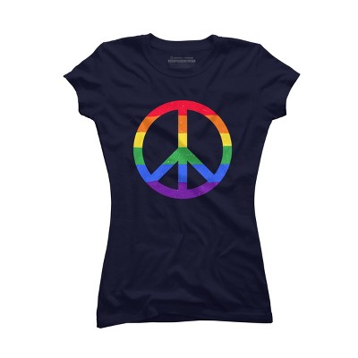 Adult Design By Humans Rainbow Pride and Peace Sign By JuanMedina T-Shirt