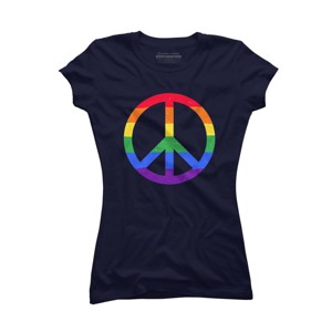 Adult Design By Humans Rainbow Pride and Peace Sign By JuanMedina T-Shirt - 1 of 2