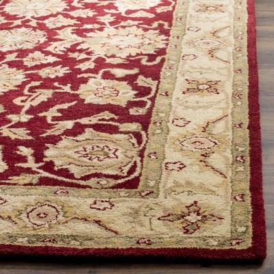 Elegant Red and Gold Tufted Wool Square Rug 7'6" x 9'6"