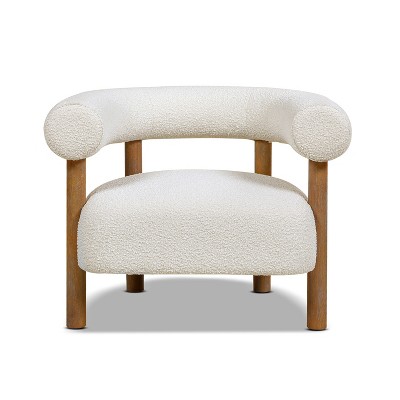 Jennifer Taylor Home Fuji 37" Mid Century Modern Barrel Accent Arm Chair, Ivory White Boucle