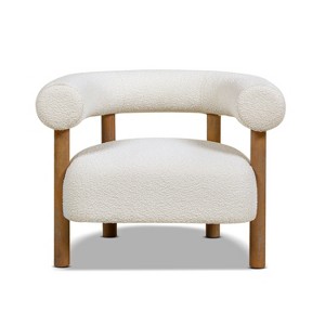Jennifer Taylor Home Fuji 37" Mid Century Modern Barrel Accent Arm Chair, Ivory White Boucle - 1 of 4