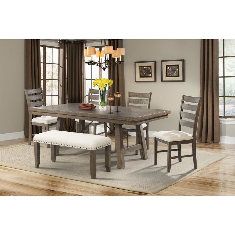 Dex 6pc Extendable Dining Table Set, 4 Ladder Side Chairs And Bench Upholstery Walnut Brown/ Cream Upholstery - Picket House Furnishings, 1 of 14