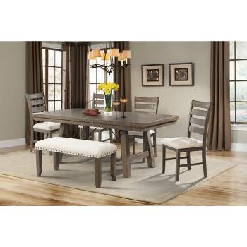 Dex 6pc Extendable Dining Table Set, 4 Ladder Side Chairs And Bench Upholstery Walnut Brown/ Cream Upholstery - Picket House Furnishings